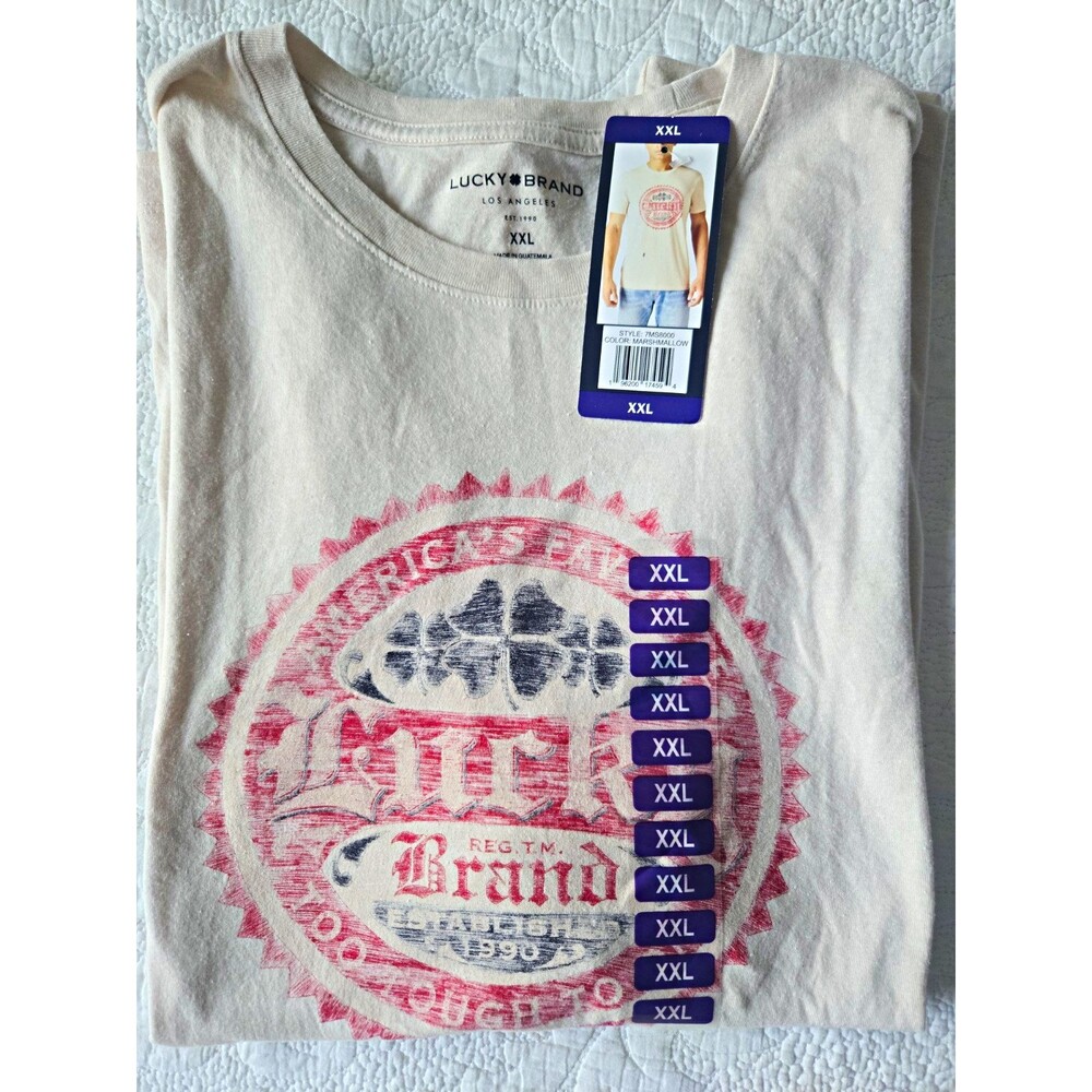 Lucky Brand Men's Marshmallow 2XL Graphic Logo Crew Neck Tee